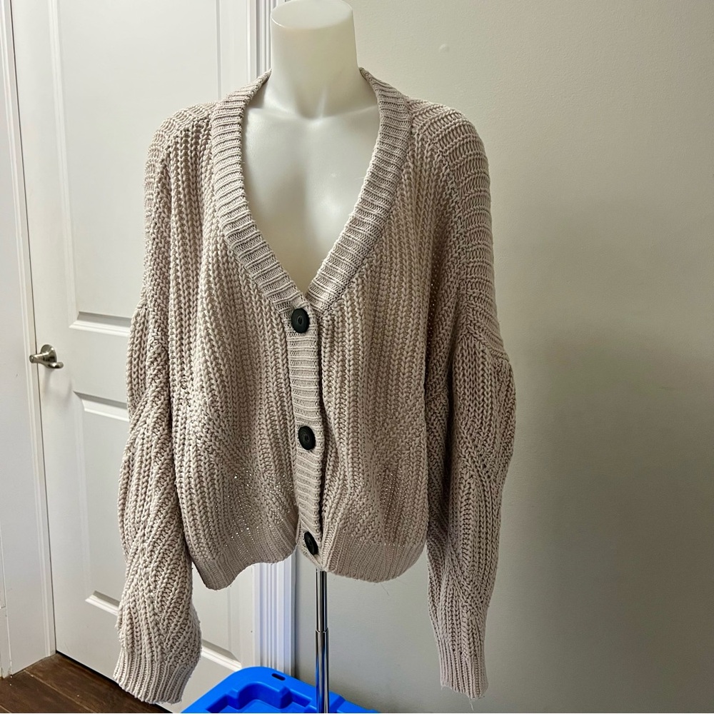 Design Lab Lord & Taylor Taupe Knit Cardigan